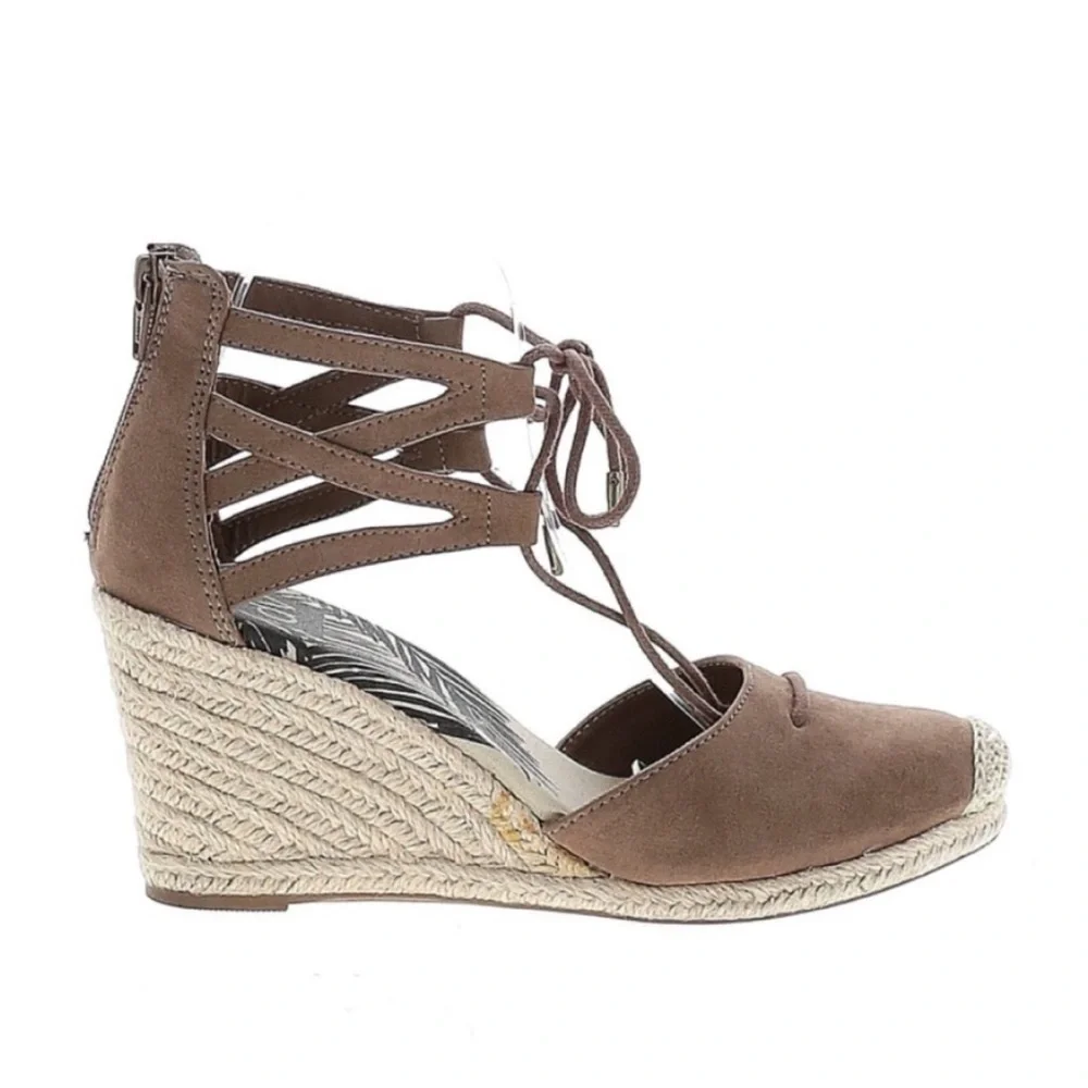 Dolce Vita Taupe Tan Espadrilles Lace Up Jute Wedge Heel Neutral Color Suede